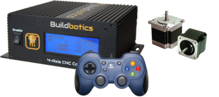 Buildbotics CNC machine controller with gamepad and stepper motors