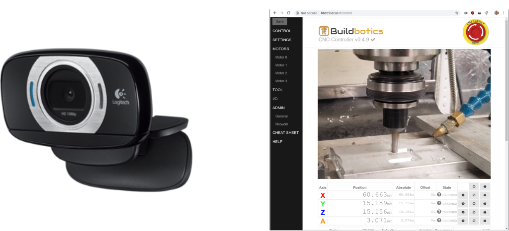 Screenshot of buildbotics Web interface with video with USB camera